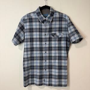 Kuhl Men's Button Down Shirt Short Sleeve Textured Hike Blue Black Medium